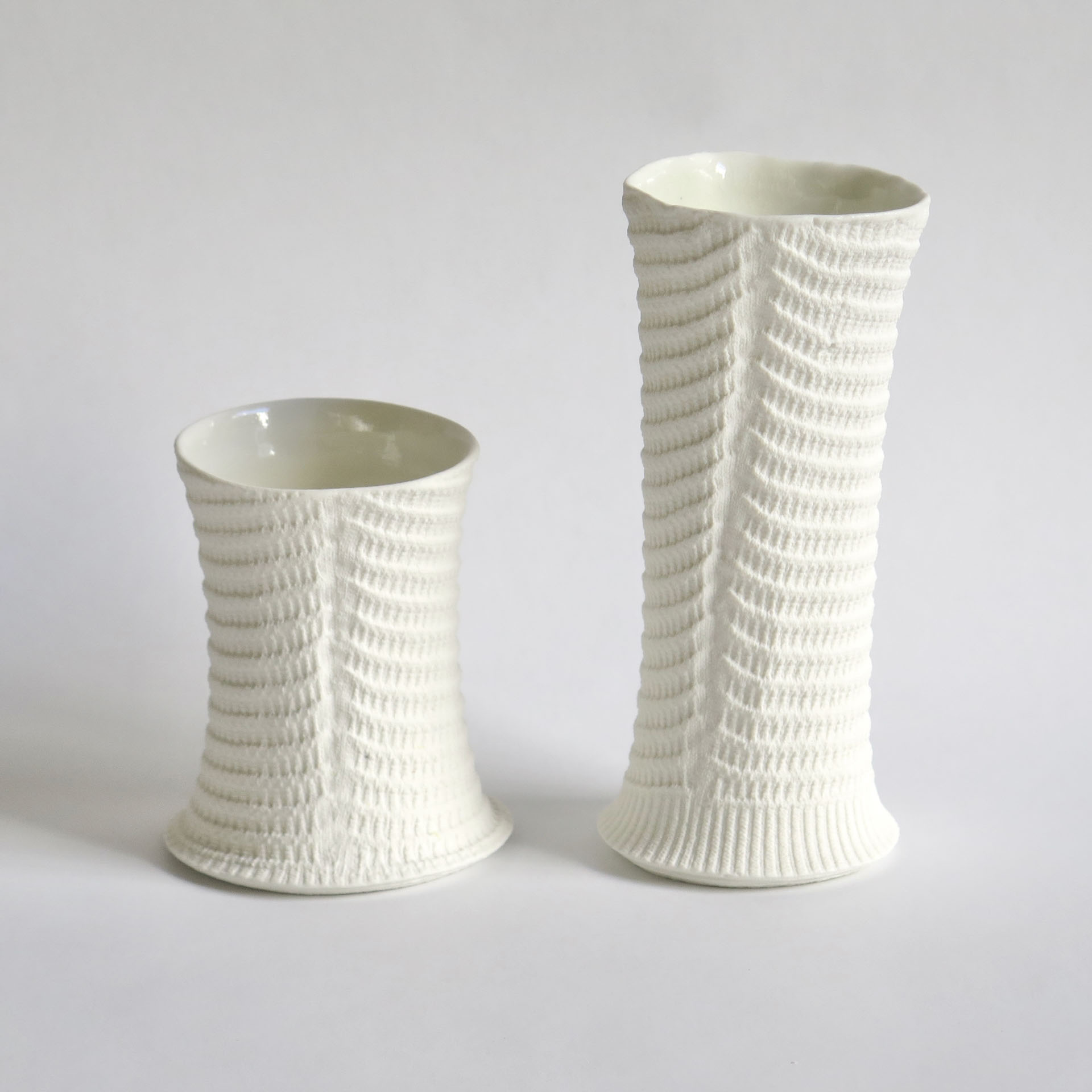 "Mini-vases". Porcelaine, impression par coulage - Ø 8 x H. 10 cm et Ø 5 x H. 16 cm